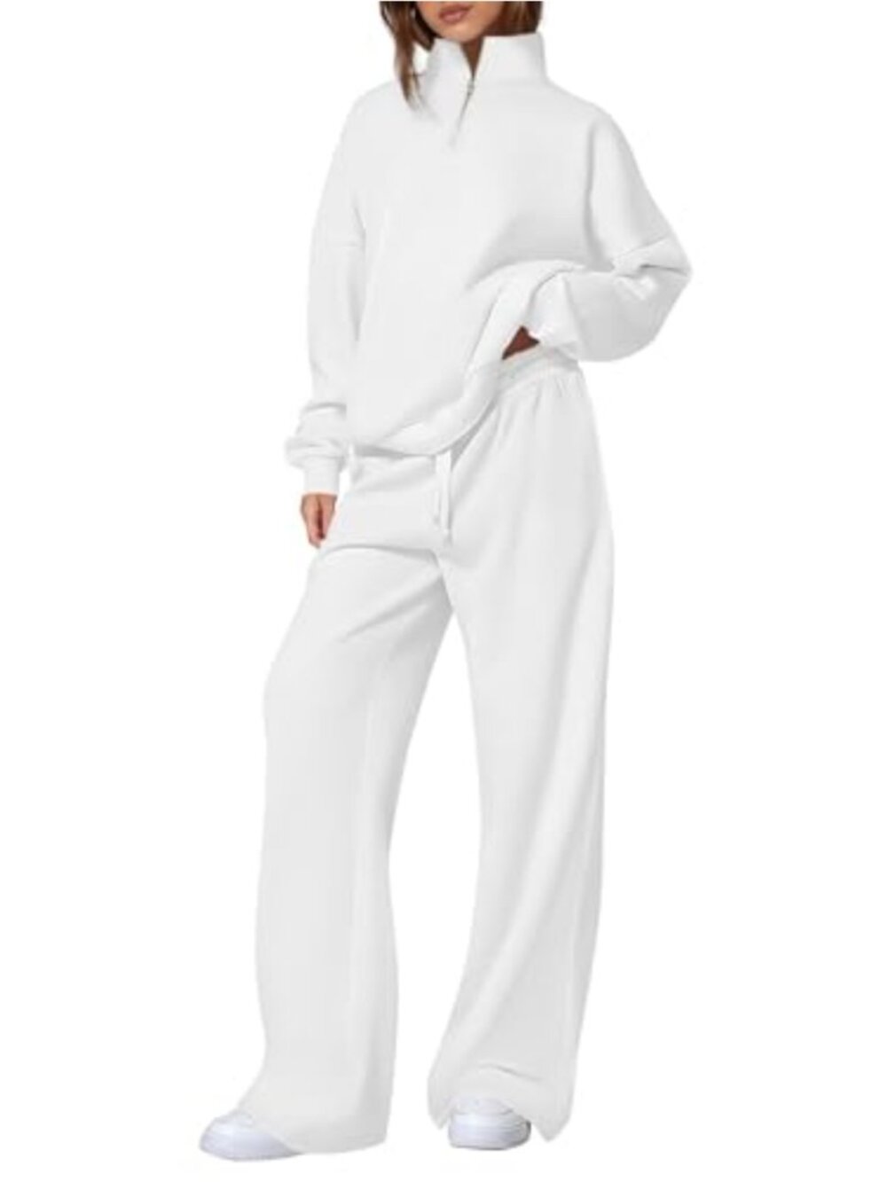 Two Piece Sweatsuit Set Quarter Zip Pullover Straight Leg Sweatpants